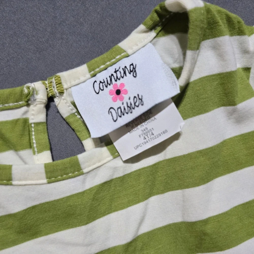 Counting Daisies Ruffle Dress Girls 4T Olive Floral Stripe Polka Dot F788651